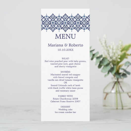 Invitation Marine Azulejo | Indigo Espagnol TILE mariage (Debout devant)