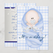 Invitation Marine Baby Blue En vichy bébé garçon douche Invit (Devant / Derrière)