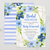 Invitation Marine & Baby Blue Flowers Gold Frame Fête des mar (Devant / Derrière)