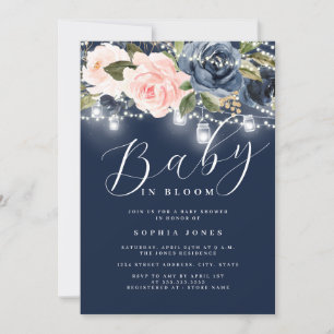 Invitation Marine Bébé rose floral rose dans le Baby shower e