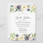 Invitation Marine & Blanc Champagne Floral Sweet 16 Party (Devant)