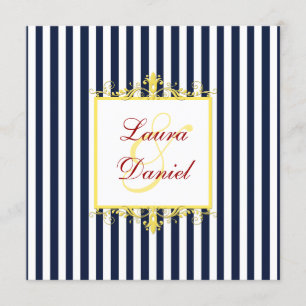 Invitation Marine, Blanc, Jaune, Rouge Stripes & S