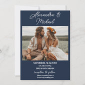 Invitation Marine bleu 4 photo grille mariage (Devant)