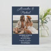 Invitation Marine bleu 4 photo grille mariage (Debout devant)