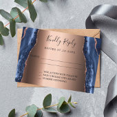 Invitation Marine bleu agate marbre rose or mariage RSVP cart