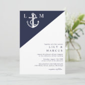Invitation Marine Bleu Ancre nautique Élégant Mariage moderne (Debout devant)