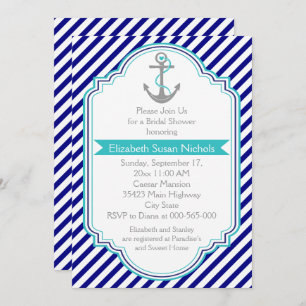 Invitation Marine bleu, aqua nautique mariage douche nuptiale