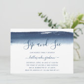 Invitation Marine Bleu Aquarelle bébé garçon Sip et voir (Debout devant)