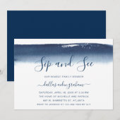 Invitation Marine Bleu Aquarelle bébé garçon Sip et voir (Devant / Derrière)