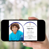 Invitation Marine bleu arc croix garçon photo Confirmation