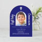 Invitation Marine bleu arc photo garçon Première communion sa (Debout devant)