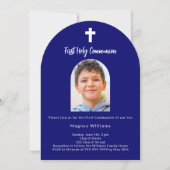 Invitation Marine bleu arc photo garçon Première communion sa (Devant)