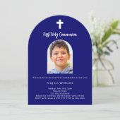 Invitation Marine bleu arc photo garçon Première communion sa (Debout devant)