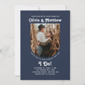 Invitation Marine bleu arche photo simple rétro super mariage (Devant)