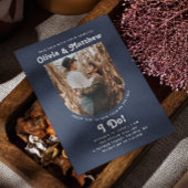 Invitation Marine bleu arche photo simple rétro super mariage