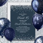 Invitation Marine Bleu Argent Diamant Parties scintillant Swe<br><div class="desc">Elégant et chic bleu marine Sweet 16 anniversaire invitation pour les filles avec parties scintillant de confetti en diamant étincelant et une calligraphie blanche / texte de script. Le texte et les polices sont entièrement personnalisables sur cette invitation afin que vous puissiez le modifier pour fonctionner à n'importe quel âge....</div>