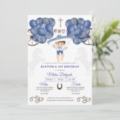 Invitation Marine Bleu & Argent Mexicain Baby Boy Charro Bapt (Debout devant)