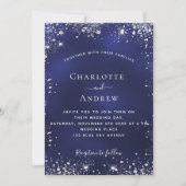 Invitation Marine bleu argent parties scintillant QR code RSV (Devant)