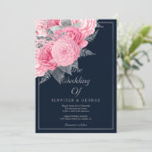 Invitation Marine bleu argent parties scintillant rose mariag (Debout devant)