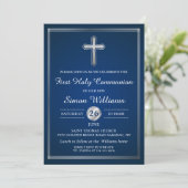 Invitation Marine Bleu Argent Première Communion Sainte Invit (Debout devant)