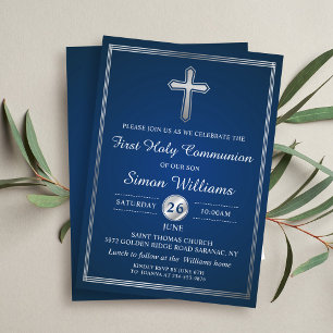 Invitation Marine Bleu Argent Première Communion Sainte Invit