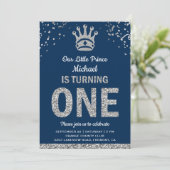 Invitation Marine Bleu Argent Royal Prince Premier anniversai (Debout devant)
