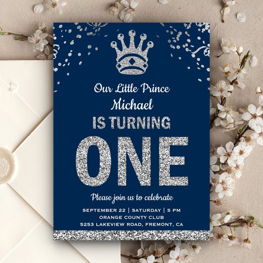 Invitation Marine Bleu Argent Royal Prince Premier anniversai