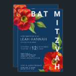 Invitation Marine bleu Bat mitzvah Rouge Floral Aquarelle mod<br><div class="desc">Soyez fier, réjouissez-vous et présentez ce jalon de votre Bat mitzvah préféré avec cette invitation sophistiquée et personnalisée ! Une aquarelle chic, étonnante, rouge florale avec un style san serif moderne recouvre un arrière - plan bleu marine. Personnalisez le texte personnalisé avec le nom, la date et les informations de...</div>