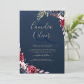 Invitation Marine Bleu Berry Floral Bourgogne hiver automne (Debout devant)