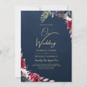 Invitation Marine Bleu Berry Floral Bourgogne hiver automne (Devant)