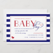 Invitation Marine Bleu & Blanc Bande rouge Baby shower Garçon (Devant)