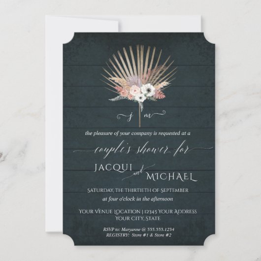 Invitation Marine Bleu Blanc BOHO Tropical Floral Couple Douc (Devant)