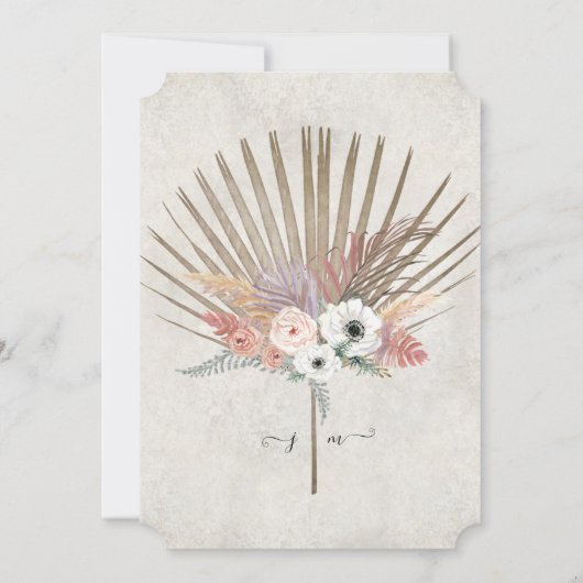 Invitation Marine Bleu Blanc BOHO Tropical Floral Couple Douc (Dos)