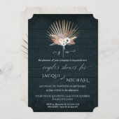 Invitation Marine Bleu Blanc BOHO Tropical Floral Couple Douc (Devant / Derrière)