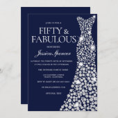 Invitation Marine Bleu Blanc Diamant Robe 50e Anniversaire (Devant / Derrière)