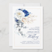 Invitation Marine Bleu & Blanc Floral Boho Gold Mariage éléga (Devant)