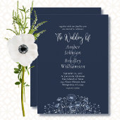 Invitation Marine bleu blanc Floral Minimal QR Code Mariage