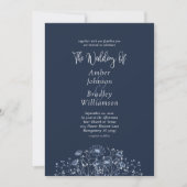 Invitation Marine bleu blanc Floral Minimal QR Code Mariage (Devant)