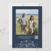 Invitation Marine bleu blanc Floral Minimal QR Code Mariage (Dos)