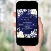 Invitation Marine bleu blanc roses dentelle anniversaire