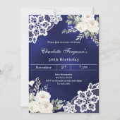 Invitation Marine bleu blanc roses dentelle anniversaire (Devant)