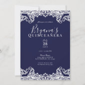 Invitation Marine Bleu & Blanche dentelle Elegant Quinceañera (Devant)