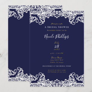 Invitation Marine Bleu & Blanche dentelle Élégante Fête des m