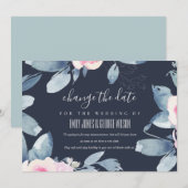 INVITATION MARINE BLEU BLEU MARIAGE FLORAL CHANGER LA DATE (Devant / Derrière)