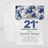 Invitation Marine Bleu Bleu Parties scintillant de ballons d' (Devant / Derrière)