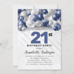 Invitation Marine Bleu Bleu Parties scintillant de ballons d'<br><div class="desc">Glam Moderne Marine Bleu Balloon Argent Parties scintillant Étincelle N'importe quel âge Anniversaire Invitation</div>