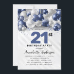 Invitation Marine Bleu Bleu Parties scintillant de ballons d'<br><div class="desc">Glam Moderne Marine Bleu Balloon Argent Parties scintillant Étincelle N'importe quel âge Anniversaire Invitation</div>