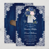 Invitation Marine Bleu Blush Pink Rustique Pays Floral Mariag (Devant / Derrière)
