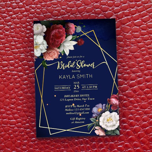 Invitation Marine bleu bordeaux rose douche géométrique nupti