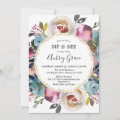 Invitation Marine bleu bordeaux rustique sieste florale et vo (Devant)